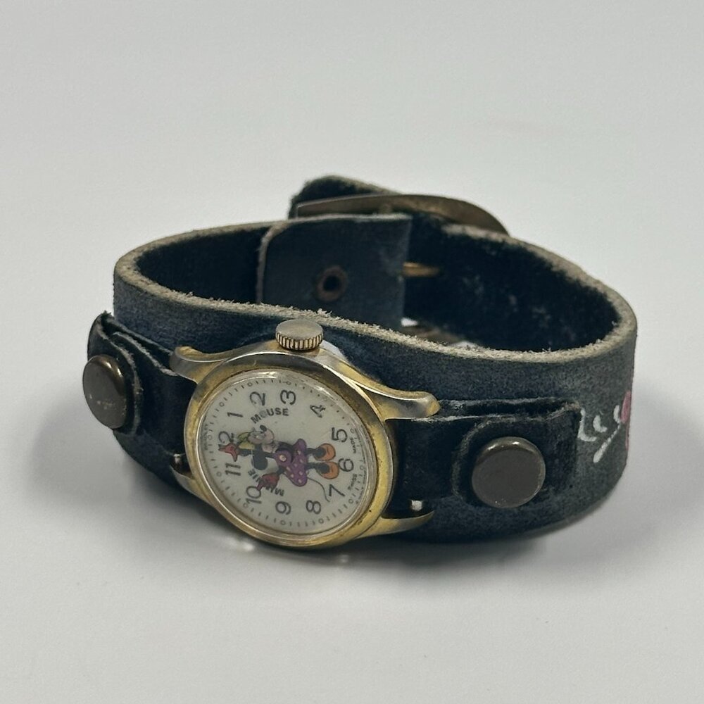 Vintage Bradley Minnie Mouse Watch Women Denim Band Manual Wind 8 Inch - Picture 7 of 15
